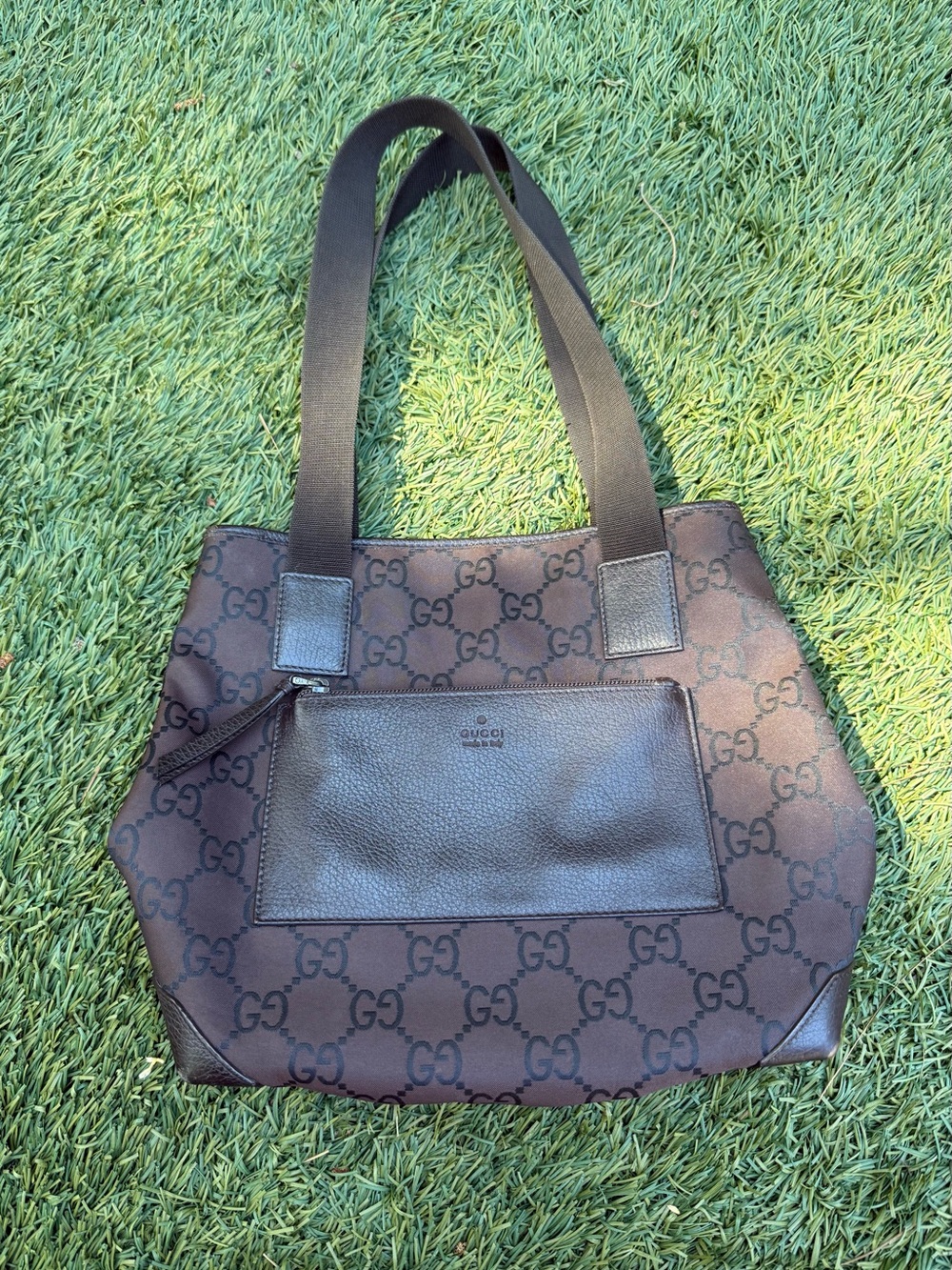 Gucci Brown GG Logo Canvas Shoulder Tote